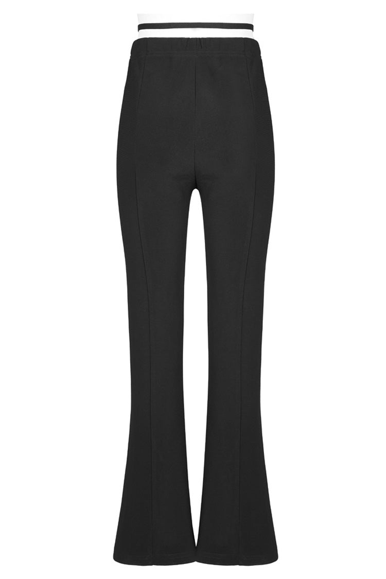 Women's Punk Pants with Hollow V-Shaped Decorative Bottom Slit Strap Micro Flare