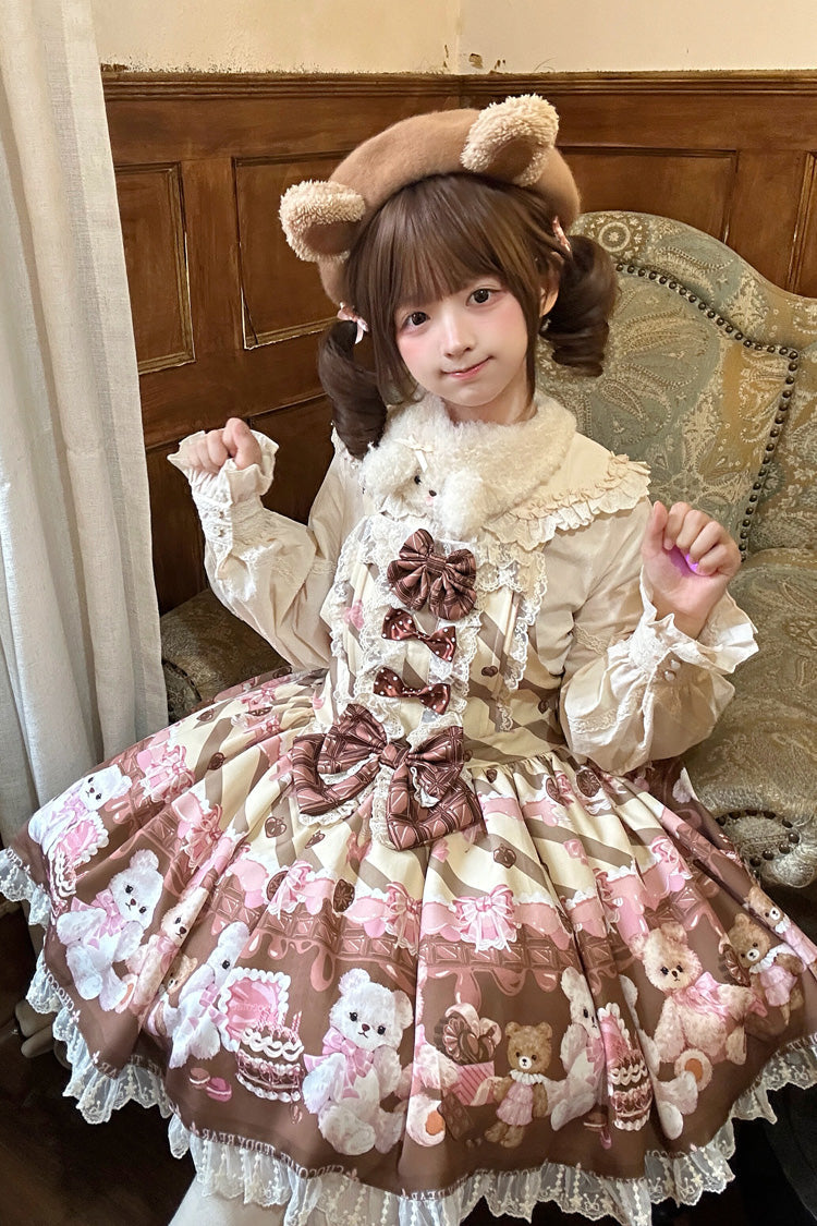 Sleeveless Lace Bow Print Strap Dress in 2 Shades - Chocolate Brownie