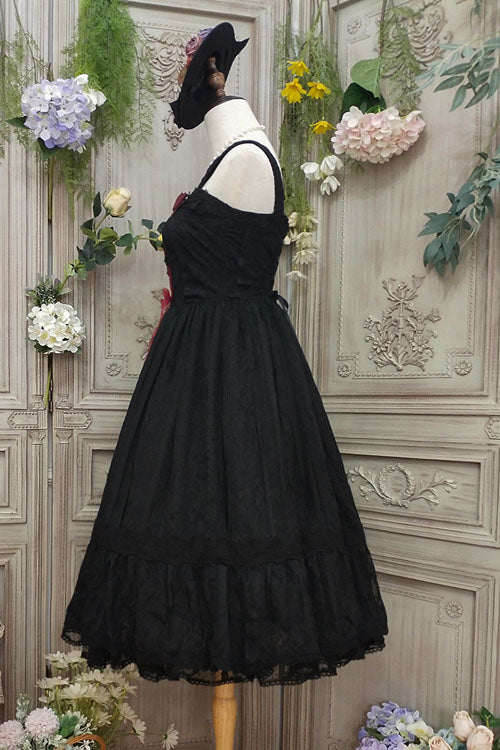 Vintage Rose Multi-Layer Embroidered Sweet Lolita JSK - Black Ruffled Elegance