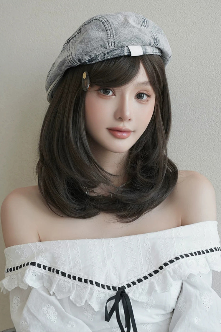 Side-Swept Bangs Multi-Layered Lolita Wig - Shoulder Length Brown