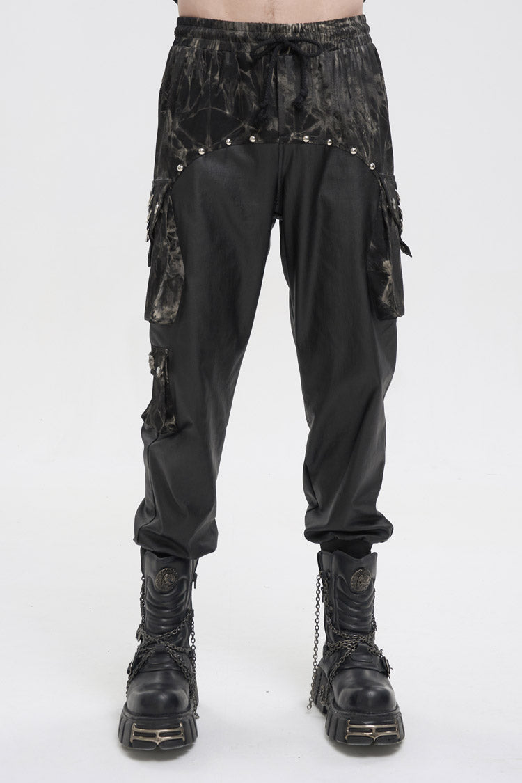 Hand-Painted Waist Drawstring Gothic Pants with Tie-Dye Splice