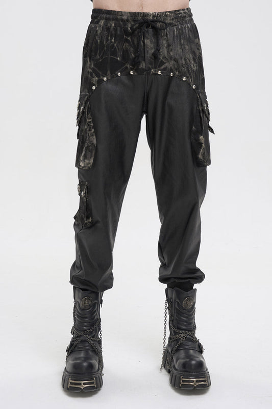 Hand-Painted Waist Drawstring Gothic Pants with Tie-Dye Splice