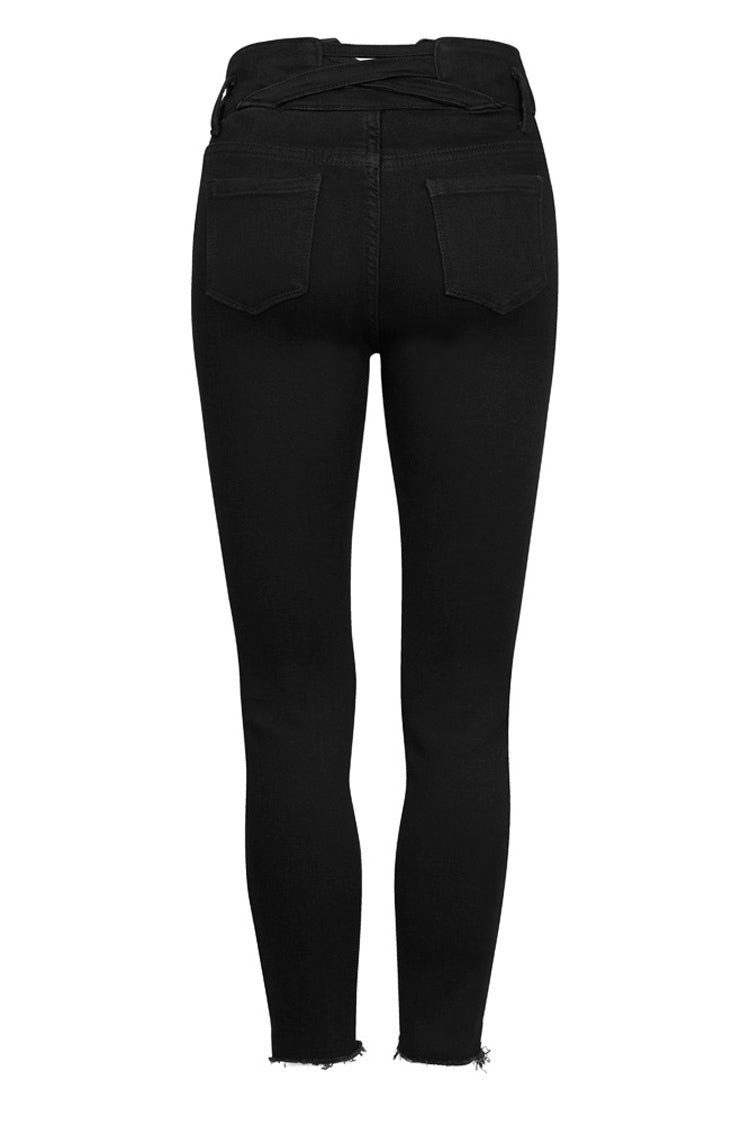 Punk Denim Pants with Metal Decor and Crossed Straps