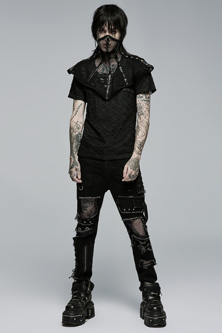 Men's Punk Pants with Hollow Lace-Up Ripped Design