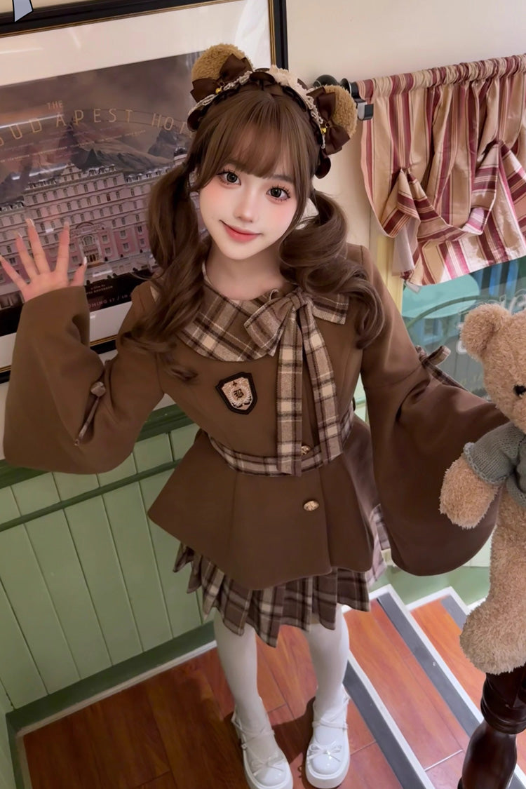 Trumpet-Sleeve Ruffled Bow Elegant Skirt Coat in 2 Colors - Chestnut Sea Salt