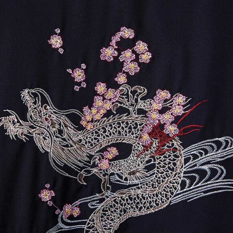 Black Dragon Chinese Embroidery Kimono Outerwear Sun Protective