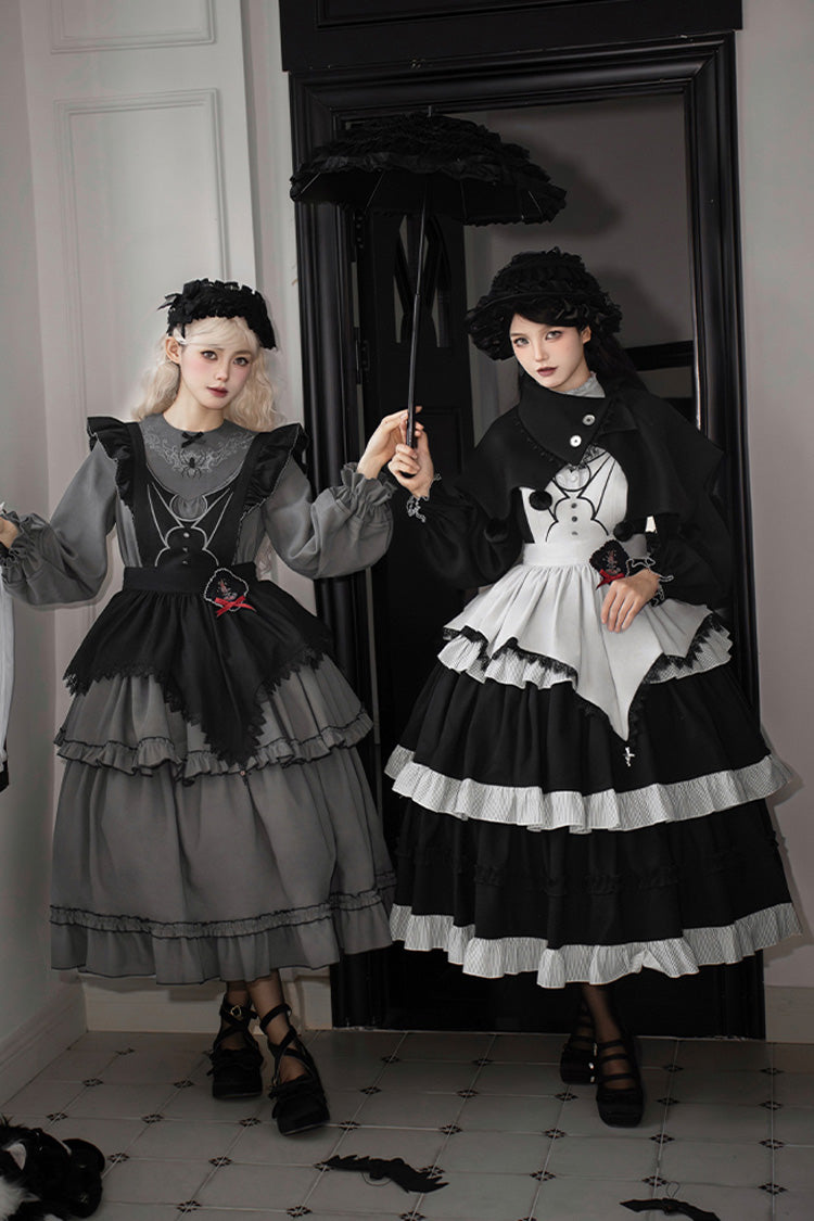 Gothic Ruffle Embroidered Long-Sleeve Dress in 2 Colors - Castle Night