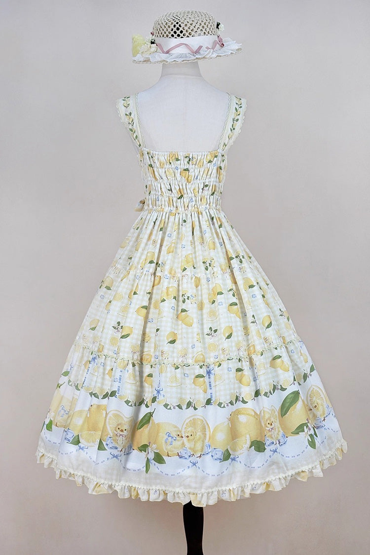 Sunshine Printed Ruffle Bow Lace Sweet Long Jumper - Lemon Chicken