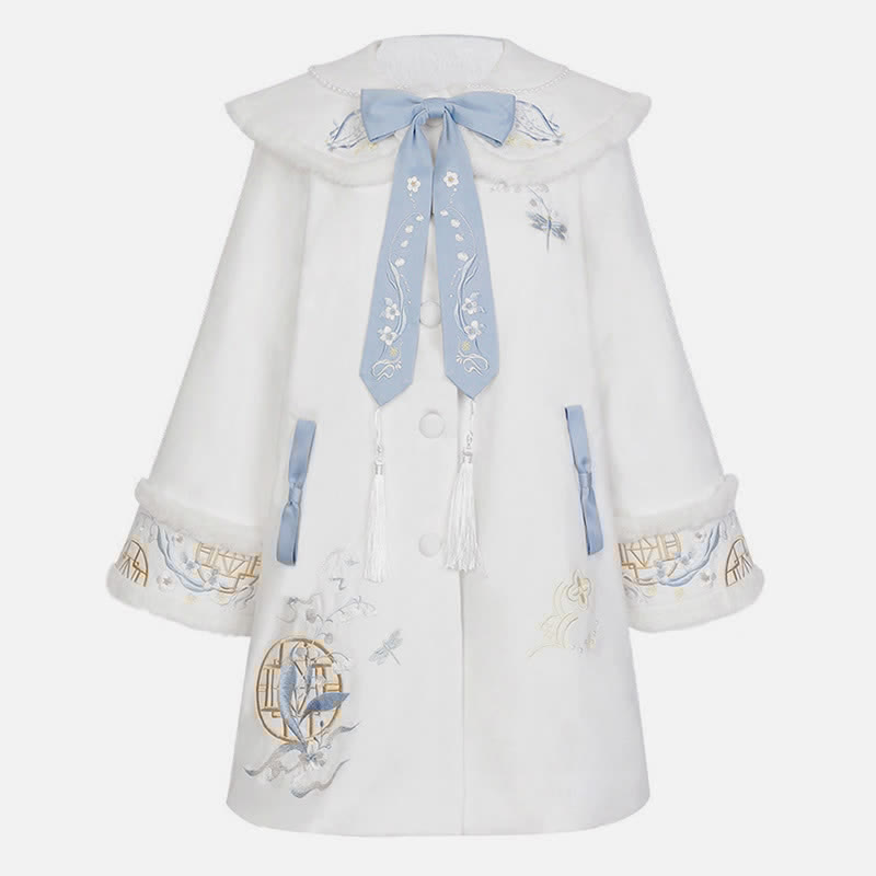 Vintage Jacquard Cheongsam Doll Collar Tassel Plush Coat