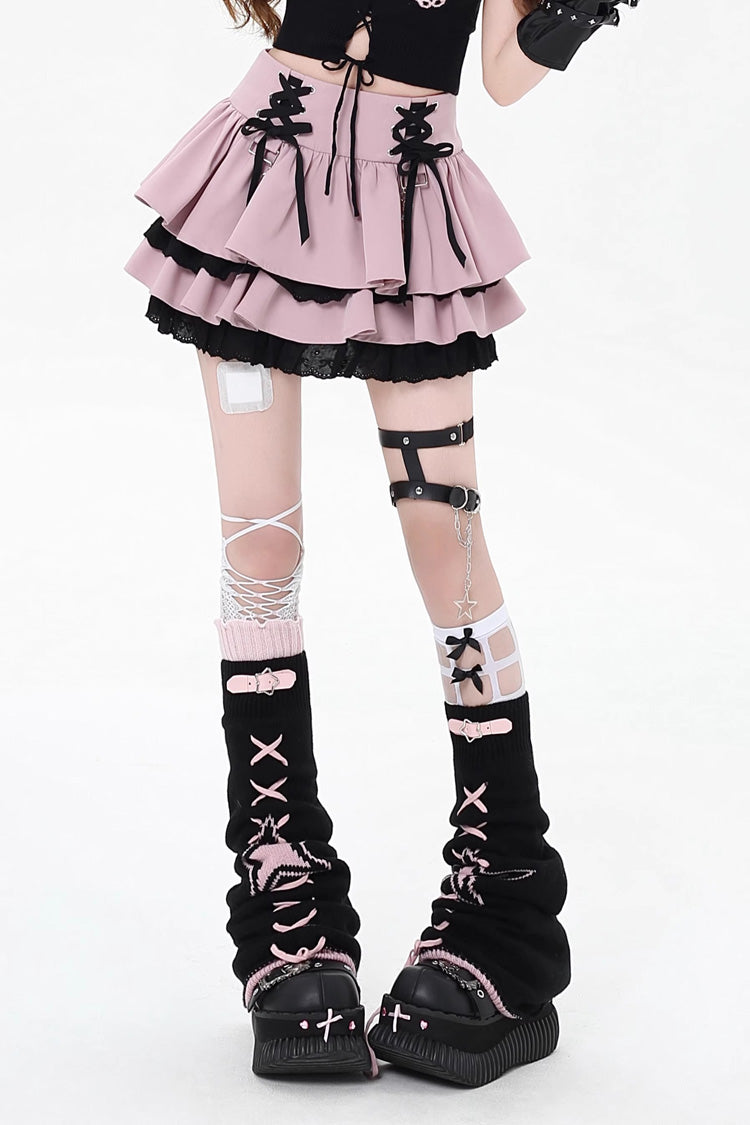 Rebellious Period Double-Layered Ruffle Lace-Up Gothic Japanese Skirt