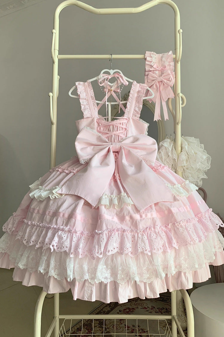 Blush Triple-Tier Ruffle Bow Elegant Lolita JSK - Super Cute Belia