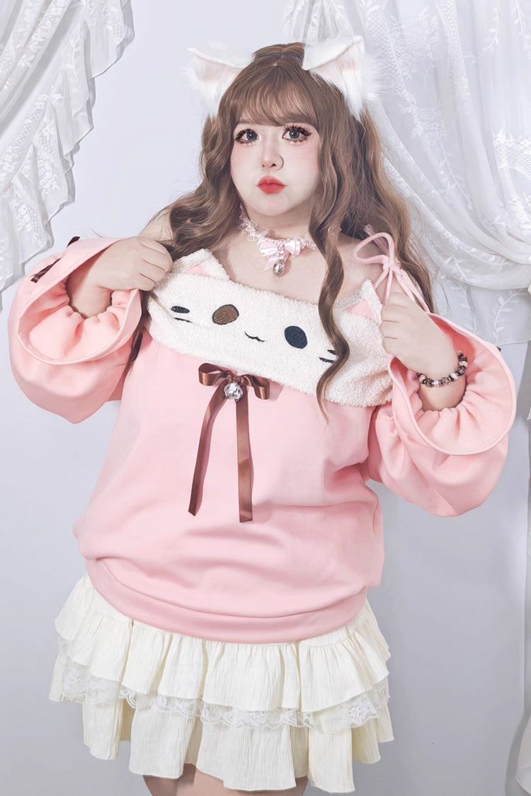 Kitten Lolita Skirt Set with Boat Neck & Lantern Sleeves