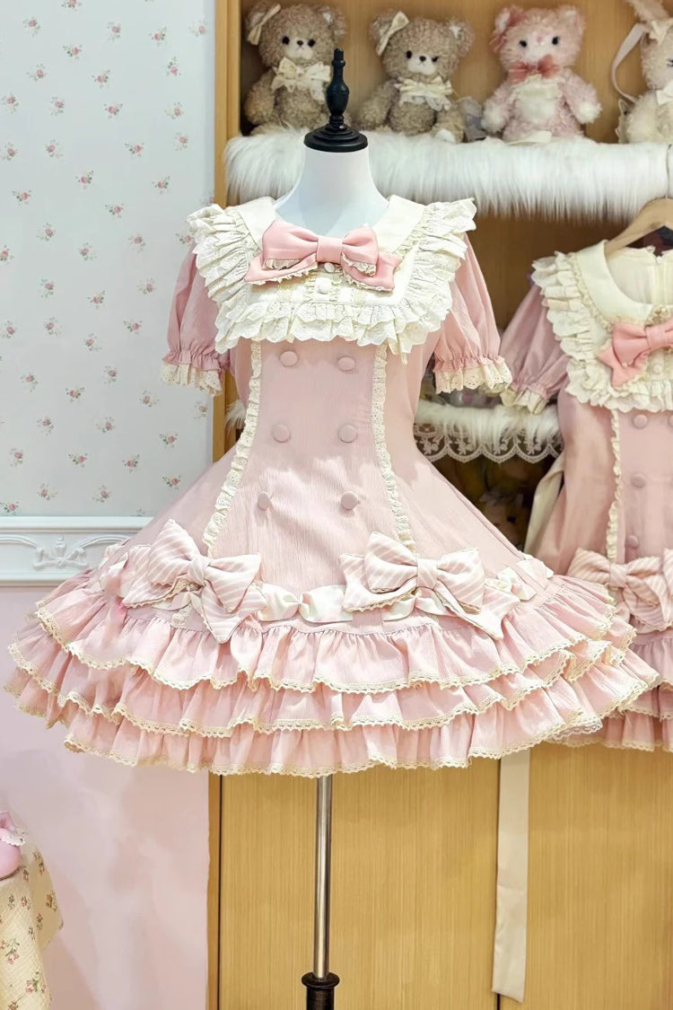 Striped Multi-Tier Ruffle Bow Princess Lolita Layered Dress