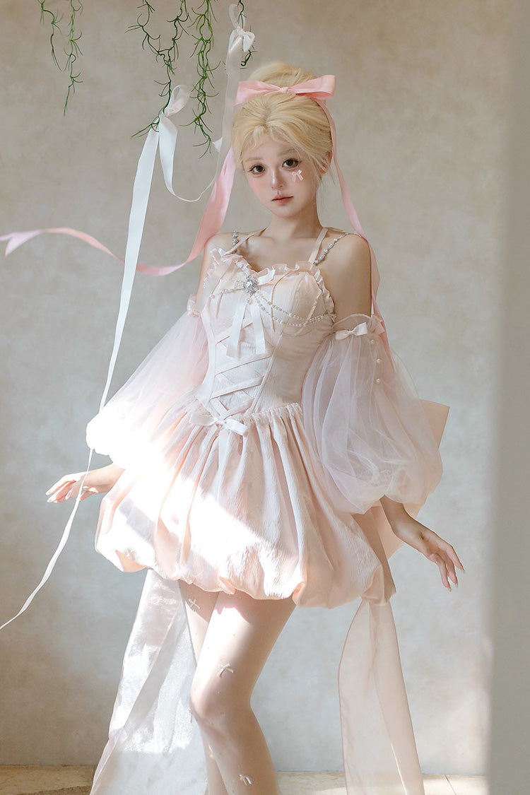 Blush Sleeveless Ruffle Bow Corset Sweet Tulip Jumper Set - The Runaway Princess