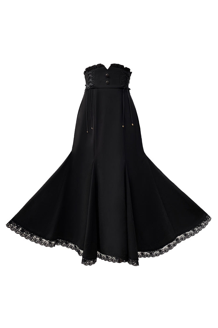 Black Ruffle Bowknot Slim Sweet Elegant Lolita Fishtail Skirt