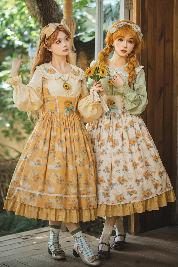 Apricot Sunflower Sleeveless Floral Bow Elegant Uplift Jsk