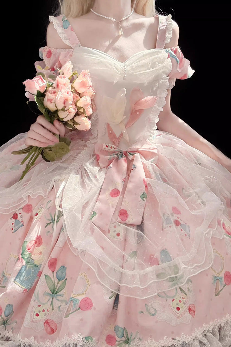 Tulip's Letter Off-Shoulder Dress with Print & Bowknot