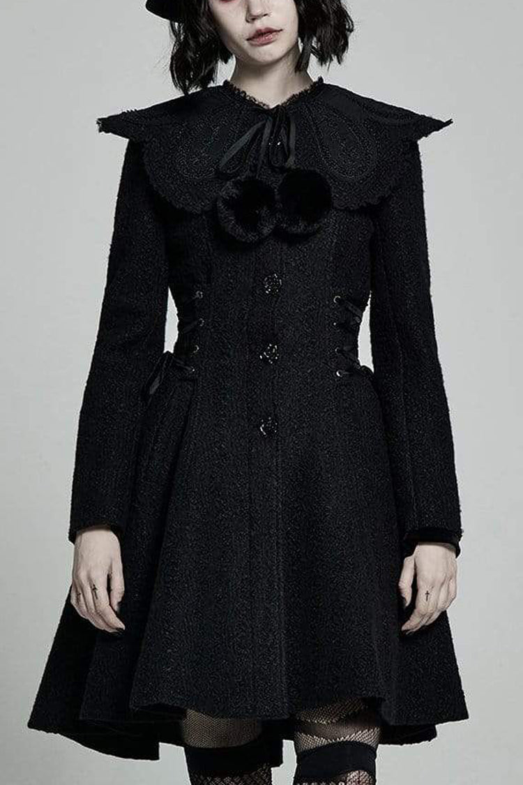 Gothic Fur Collar Fur Ball Long Sleeve Rose Button Coat with Removable Collar