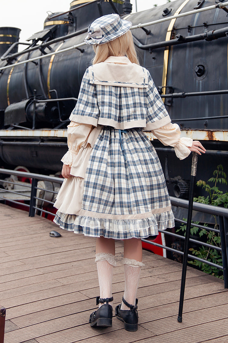 Sweet Lolita Strap Dress with Asymmetric Ruffle, High Waist, Grey/Blue Morning Tune