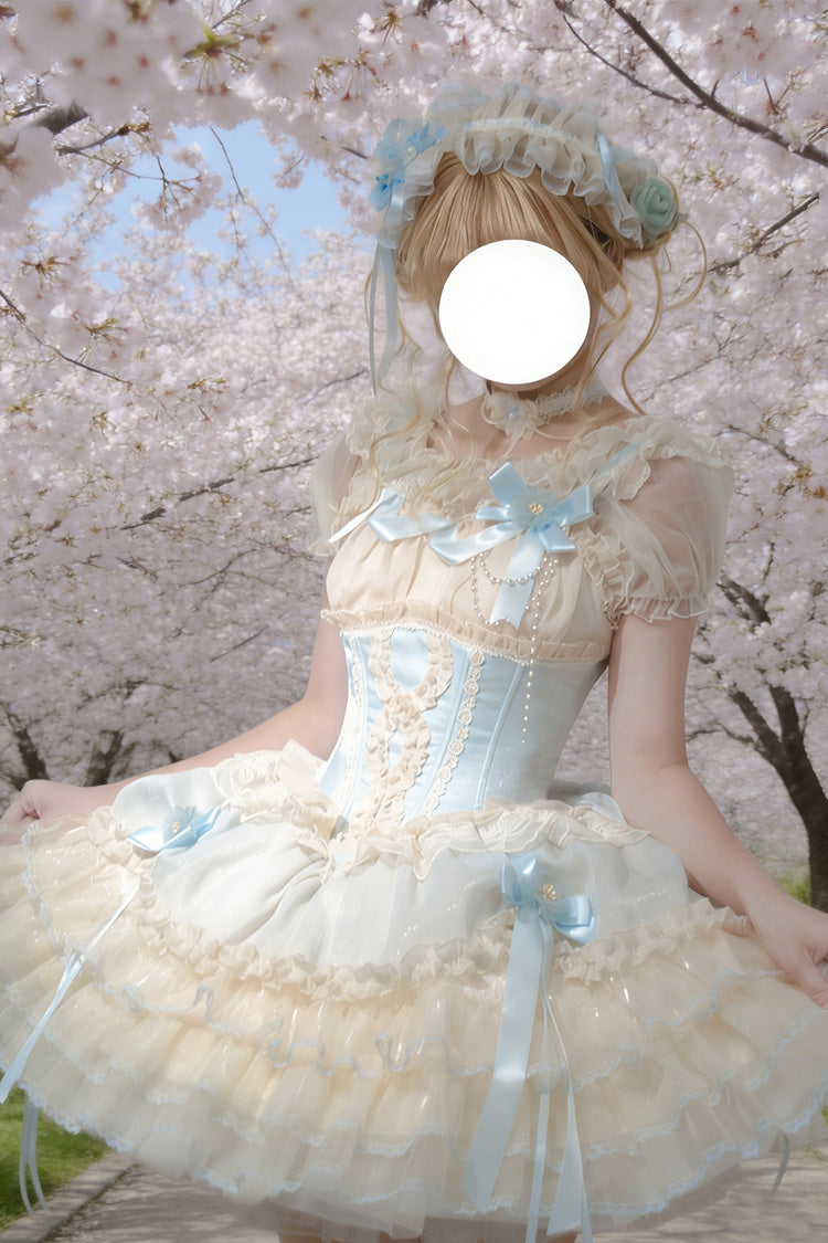 Flowing Light Gift Box Square Collar Sleeveless Layered Ruffle Bow Ballet Lolita JSK Dress