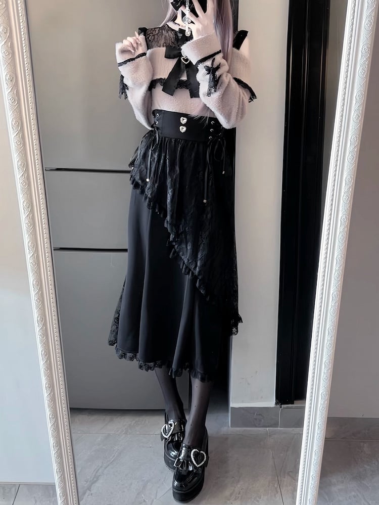 Jirai Kei Pink and Black Illusion Neckline Cutout Shoulder