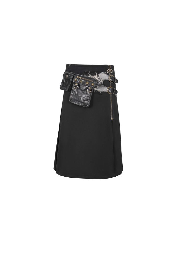 Patchwork Gothic Skirt with Waist Bag and Tie-Dye Details