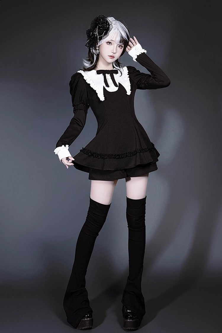 Black and White Sorceress Set with Ruffled Sleeves - Jirai Kei Style