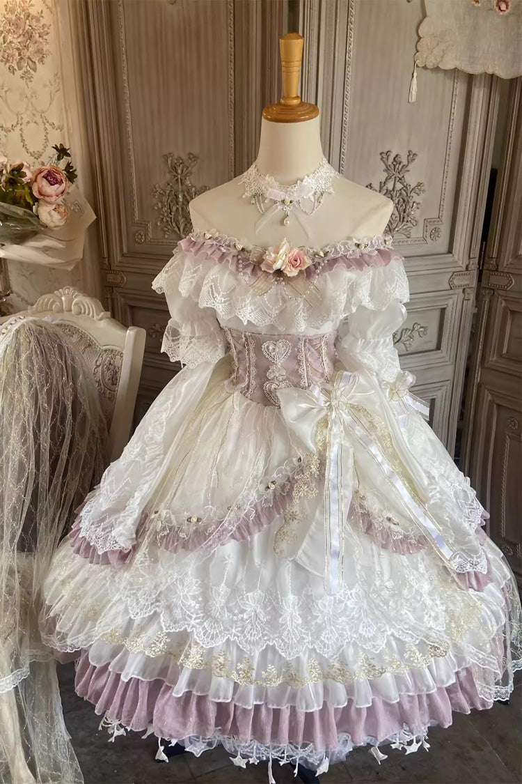 Elizabeth Tea Party Multicolor Short Sleeve Ruffle Bridal Bow Stitched Lace Lolita Gown