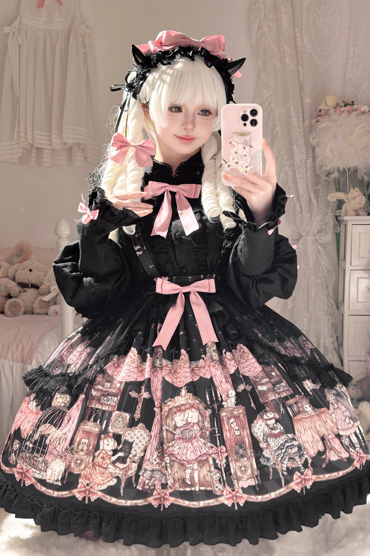 Skirt with Ruffle Bowknot and Missing Lamb Print