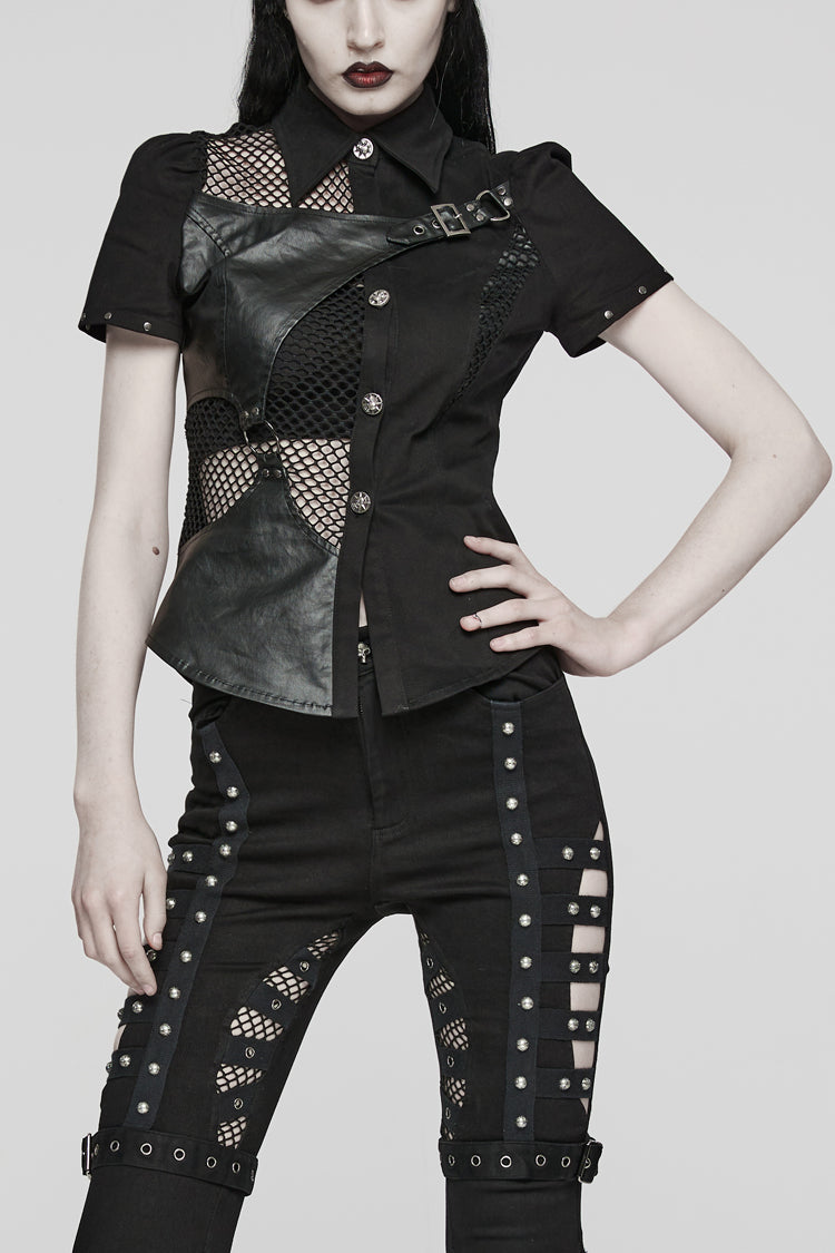 Steampunk Blouse with Hollow Leather Stitching