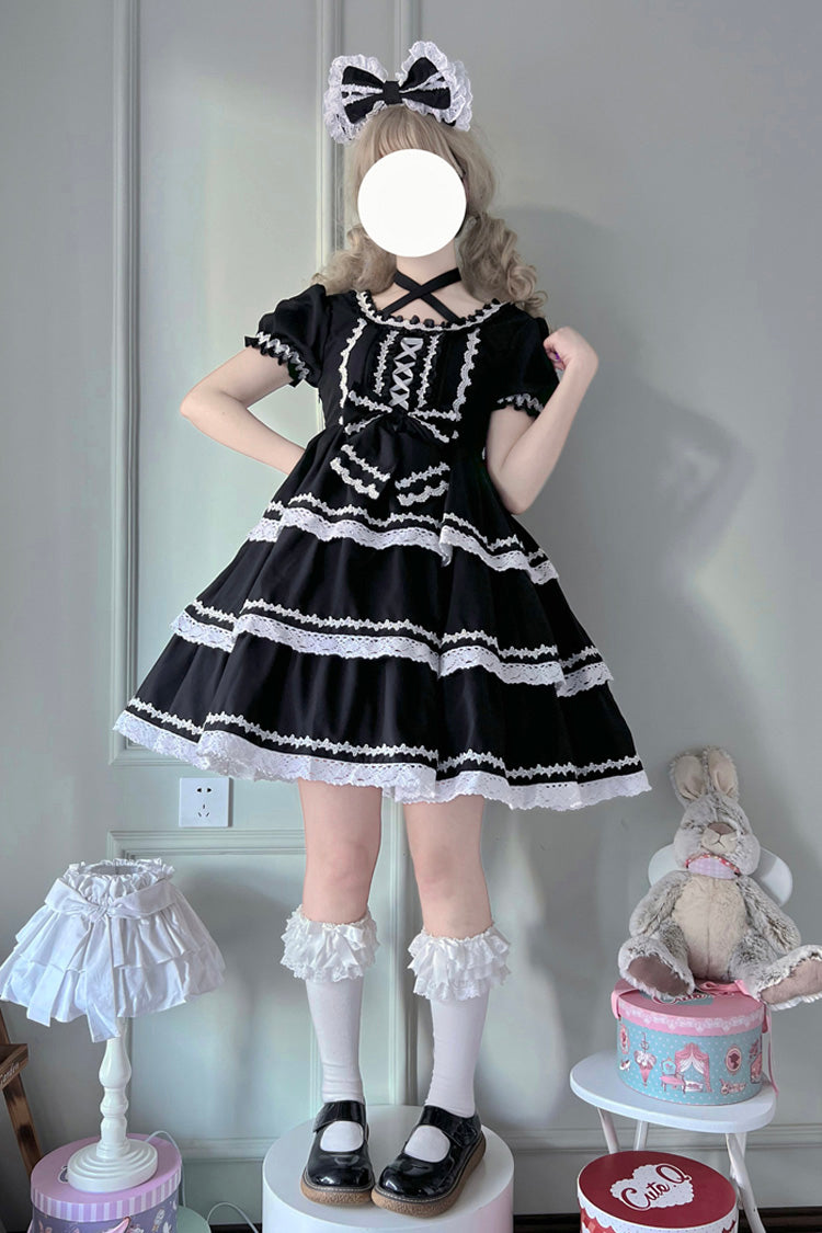 Gothic Lolita Dress with Detachable Sleeves and Bowknot