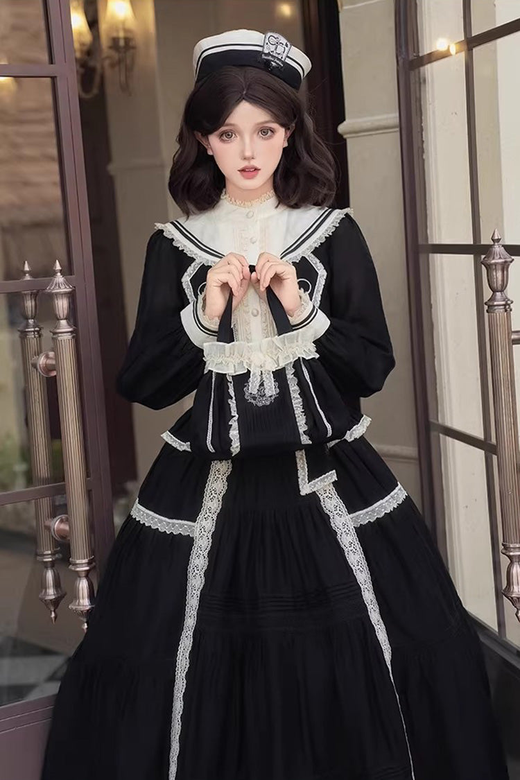 Noir Embroidered Lace Classic Skirt Set - The Port Beyond Coordinates