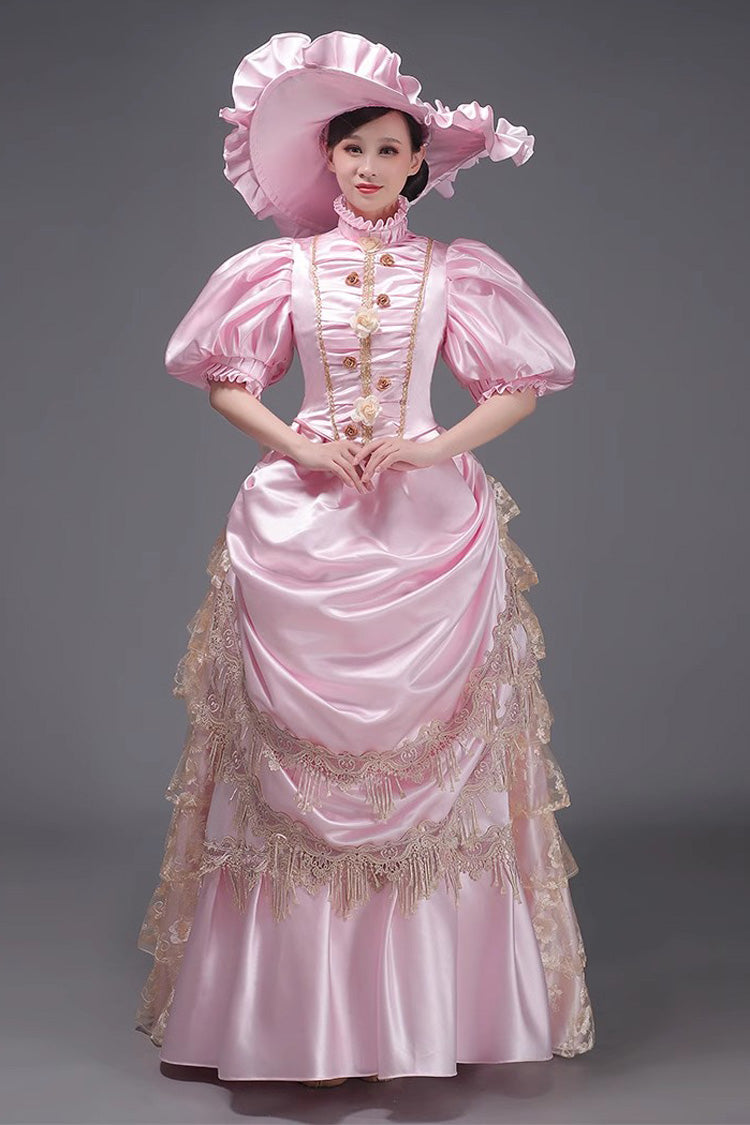 Ruffled Victorian Dress with Layered Textile - European