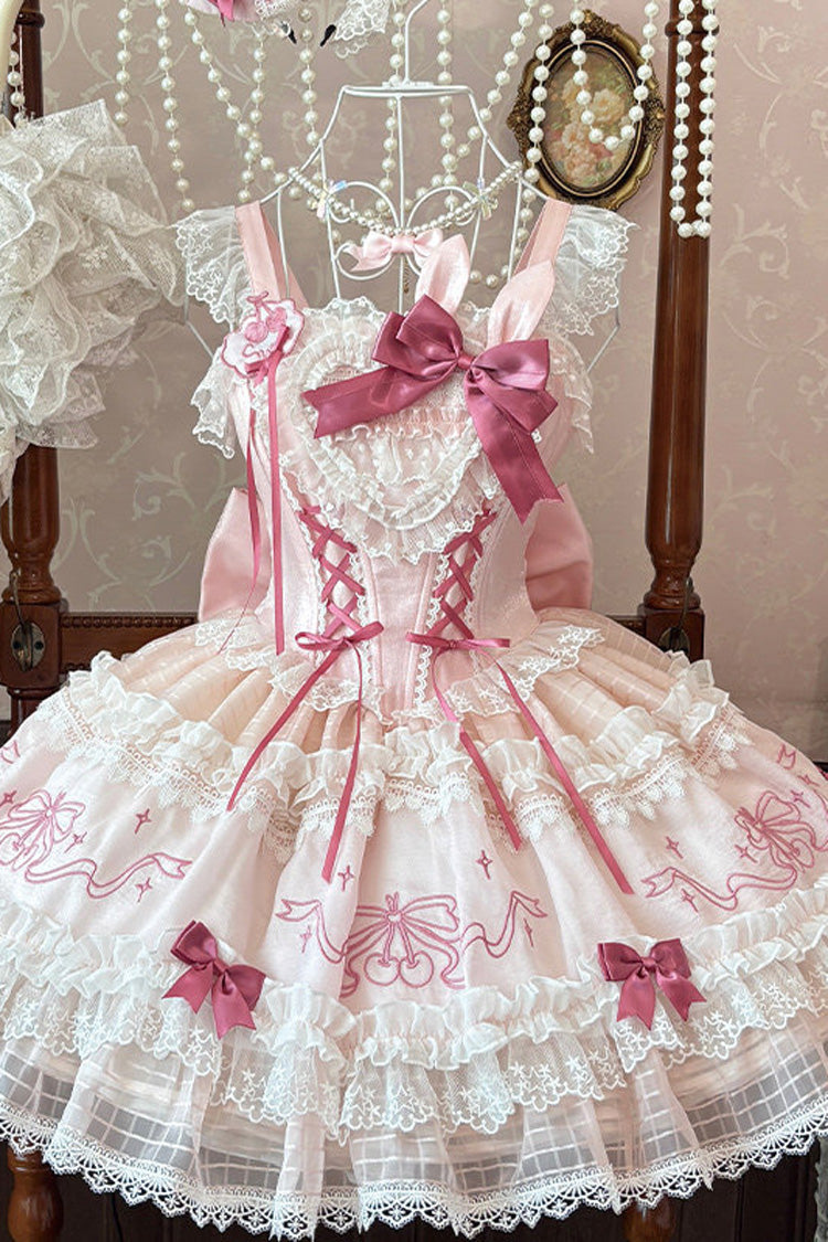 Blush Flutter-Sleeve Embroidered Square Neck Ruffled Lolita JSK - Sweetheart Bunny