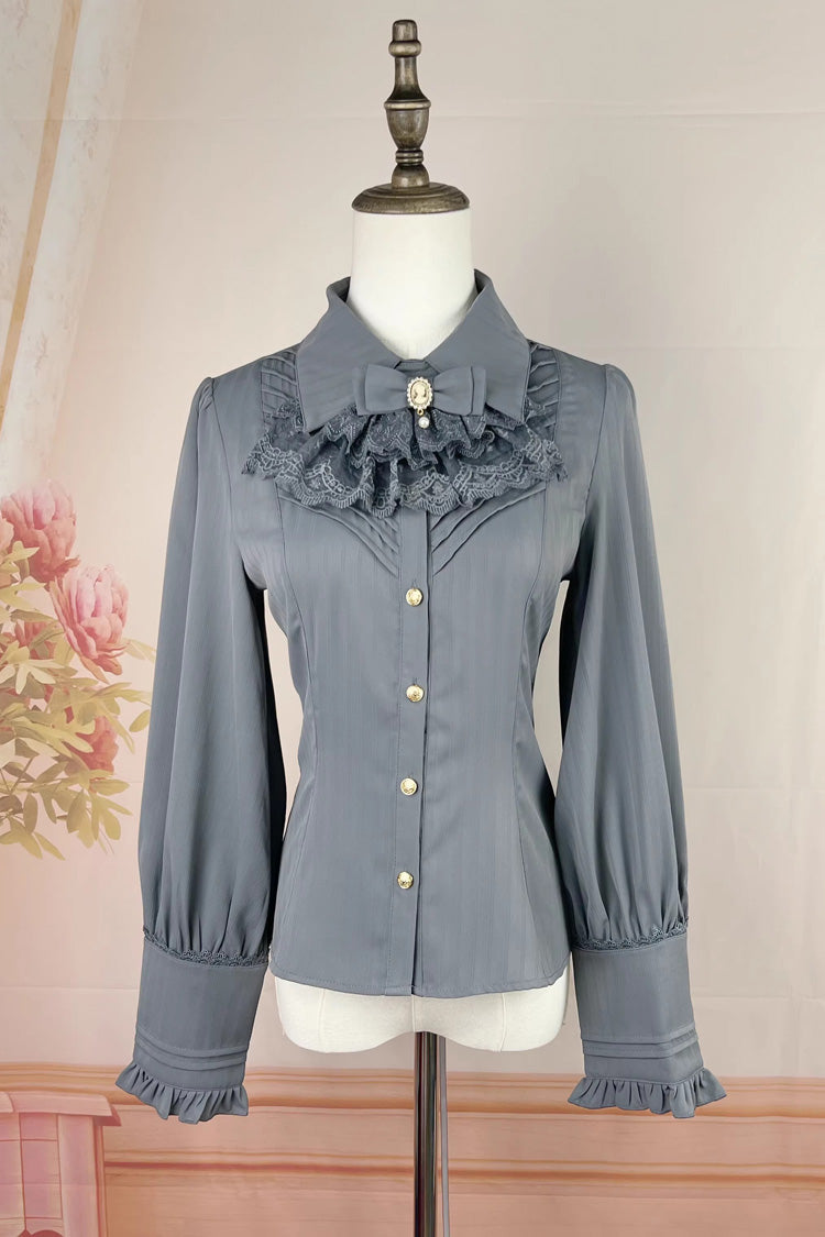 Enchanted Dreamland Lapel Collar Long Sleeve Ruffled Lace Fitted Elegant Lolita Blouse in Six Colors