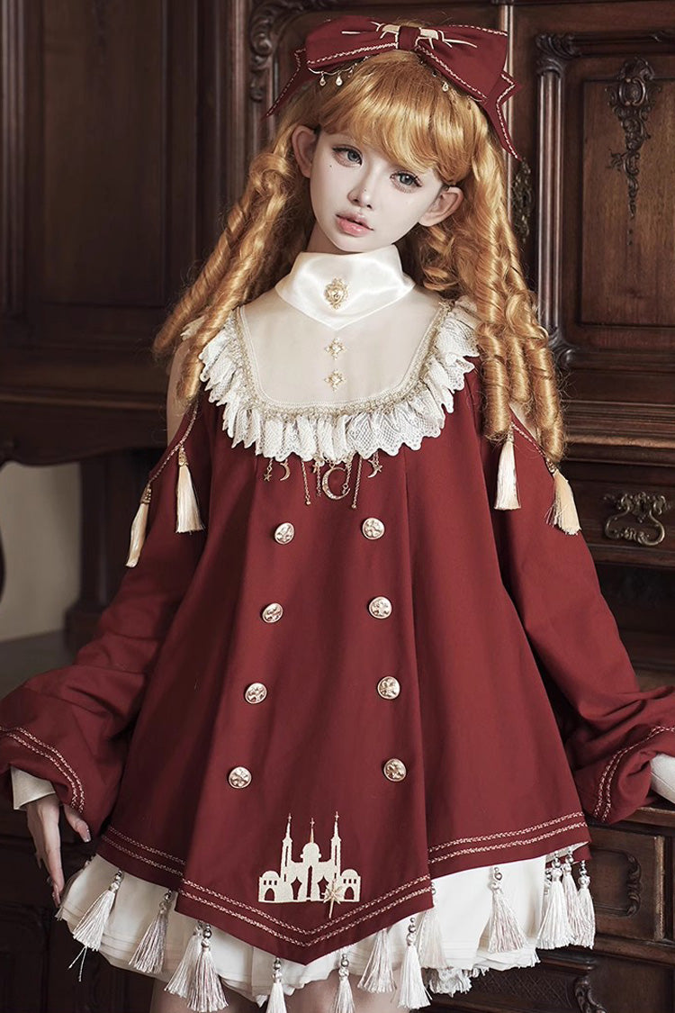 Crimson Starry Night Long Sleeve Frill Embroidery Princess Sweet Lolita Dress Complete Set