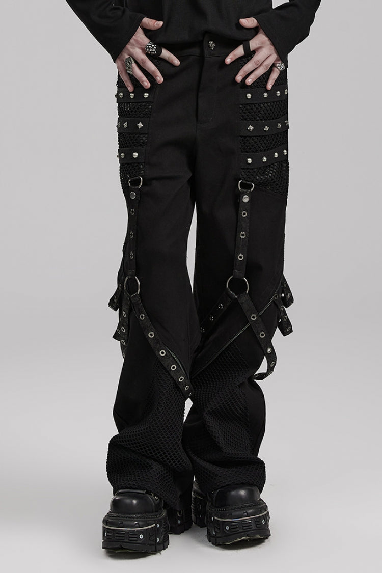 Steampunk Men's Pants with Rivets and Mesh - Cracked Leather - Two Shades