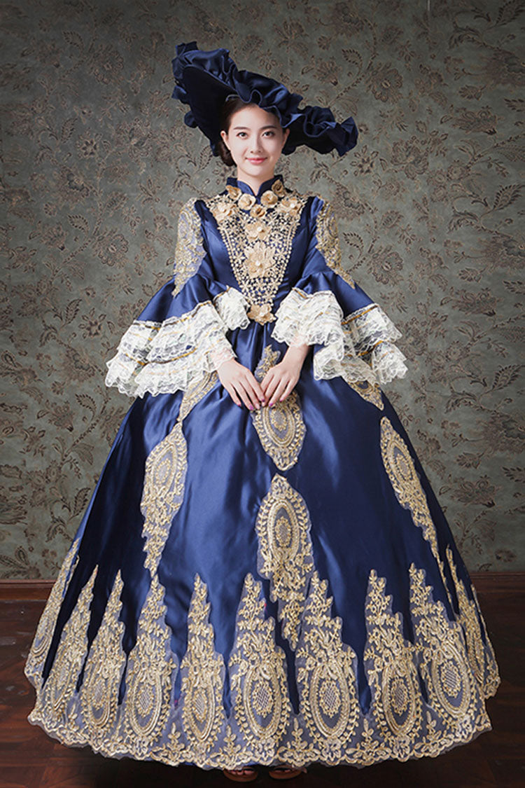 Victorian Lace Dress with Bell Sleeves and Floral Embroidery - Altfashion Shop