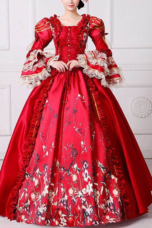 Victorian Floral Print Dress with Bell Sleeves - Altfashion Shop