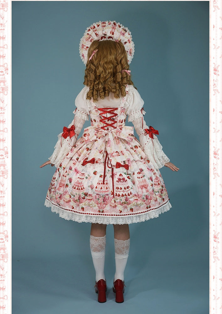 JSK Print Strawberry Sweet Accents and / Lolita White Set Bow Desserts Full