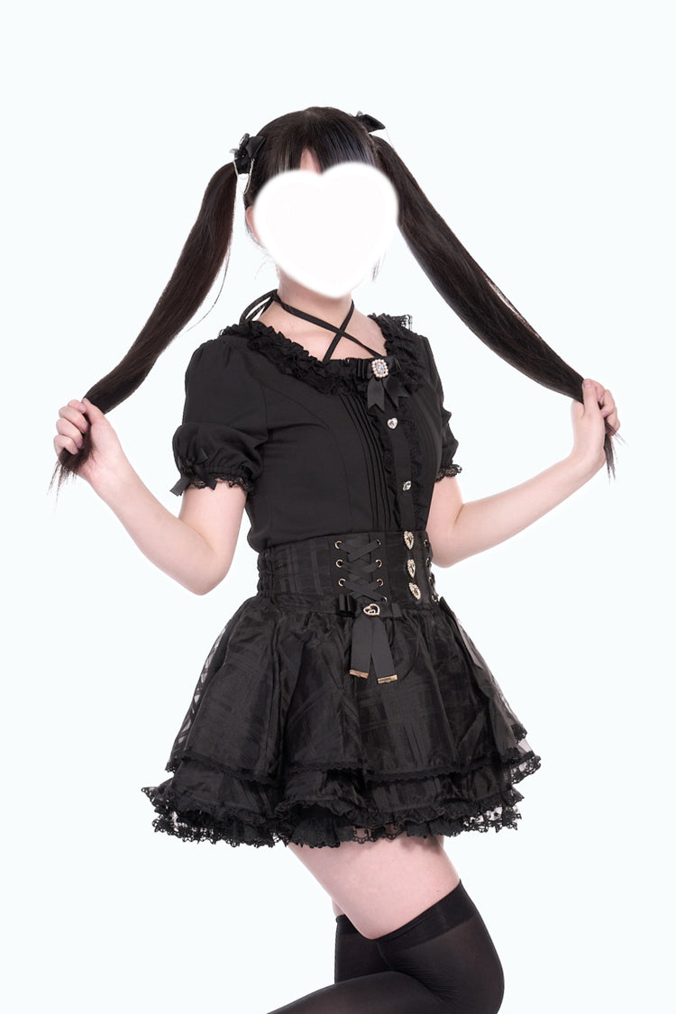 Triple-Layered Bow Lace-Up Organza Sweet Jirai Kei Skirt