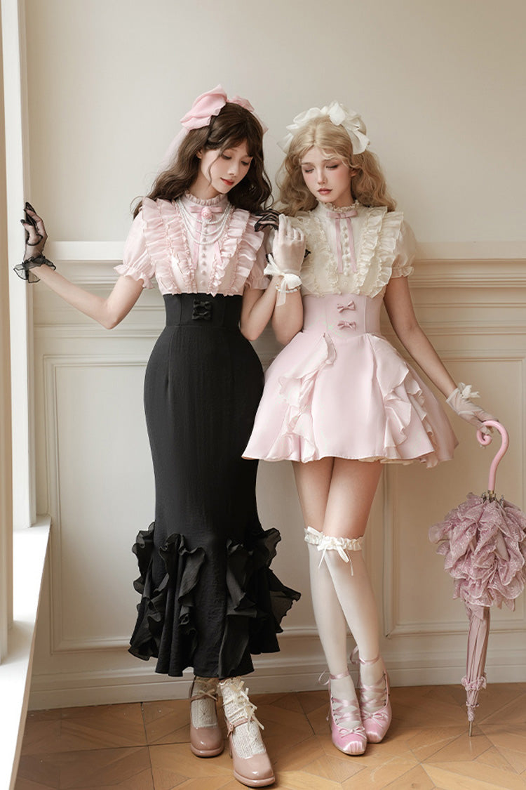 Miss Lola Stand Collar Lolita Dress with Ruffled Short Sleeves