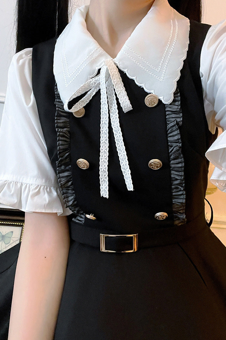 Black Ruffle Bow College Style Gothic Lolita Strap Dress