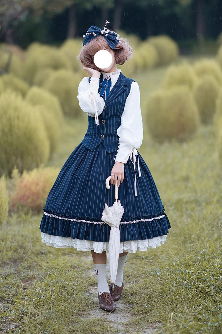 Striped Print Ruffled Elegant College Sweet Skirt - 3 Tones