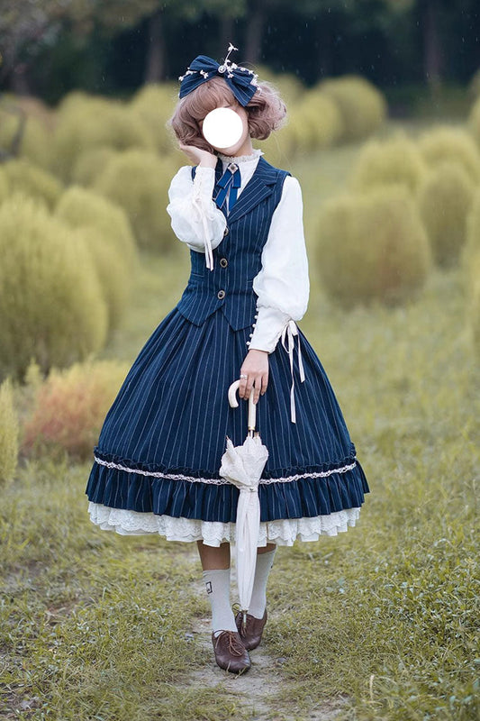 Striped Print Ruffled Elegant College Sweet Skirt - 3 Tones