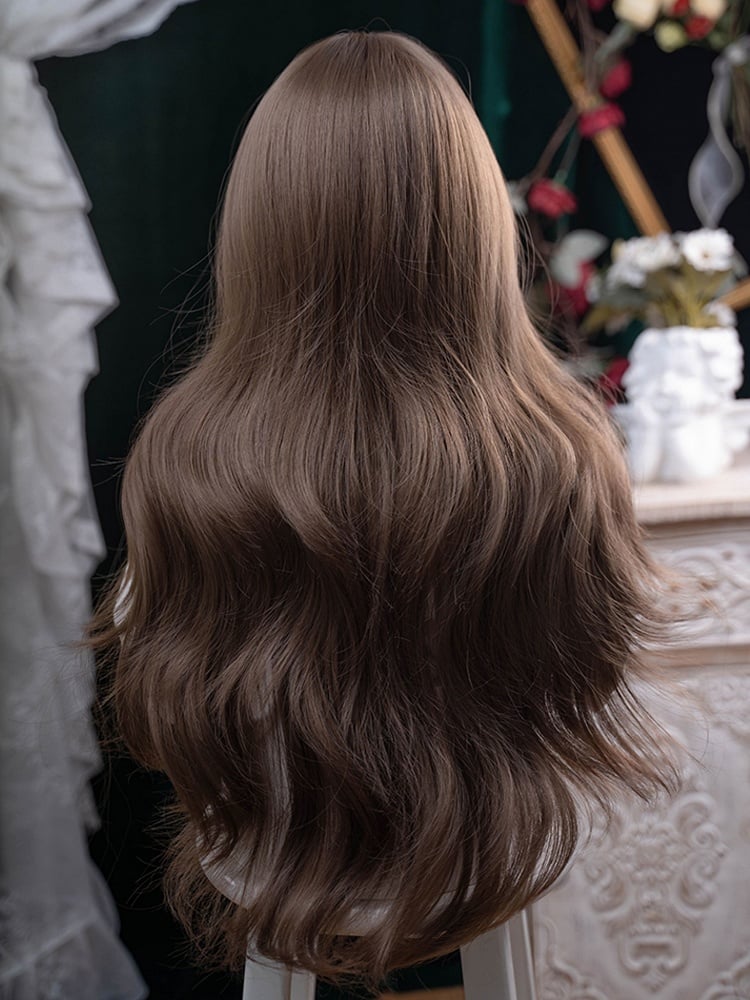 Brown Length Wavy Wig Air With Bangs 71CM