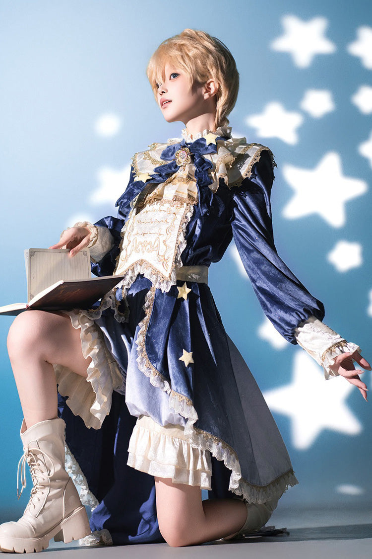 Long Sleeves Ombre Ruffled Bow Ouji Gothic Lolita Swallowtail Dress Shorts Set