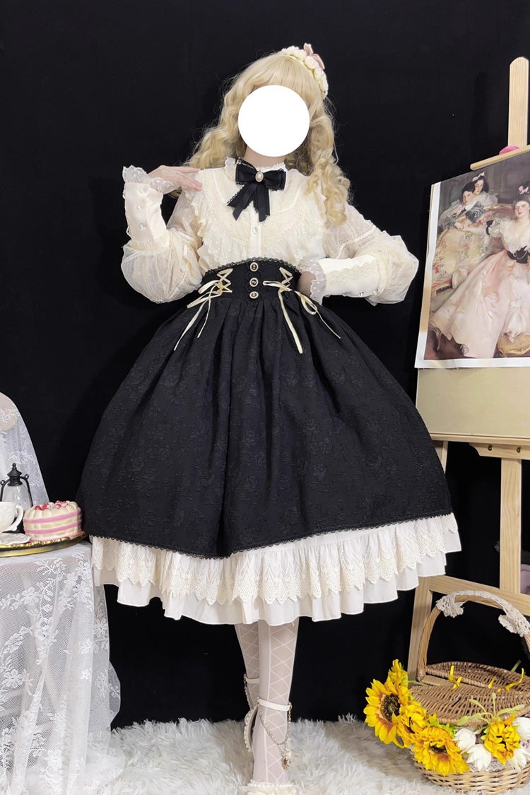 Black Heart of Rose High Waisted Ruffle Lace-Up Vintage Palace Skirt
