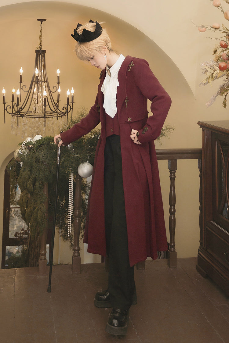 Crimson The Legend of Dracula Bat Collar Long Sleeve Prince Handsome Ouji Lolita Overcoat