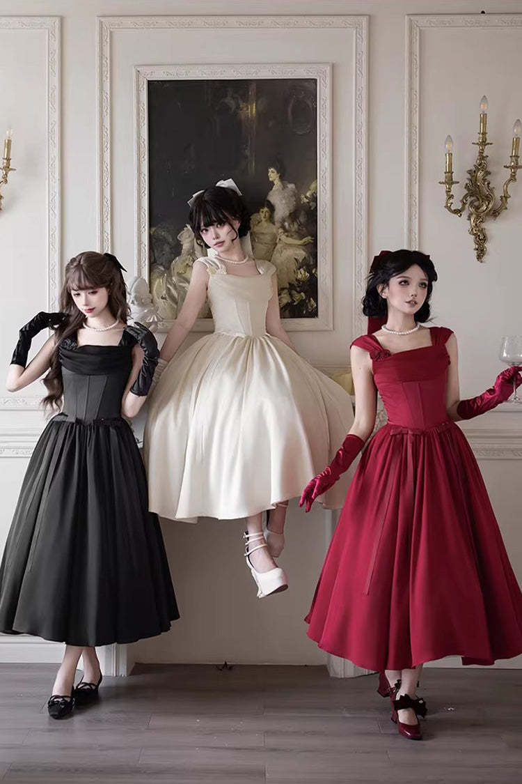 Crimson With Love Square Neck Sleeveless Fishbone Vintage Elegant Lolita Jumper Dress Ensemble